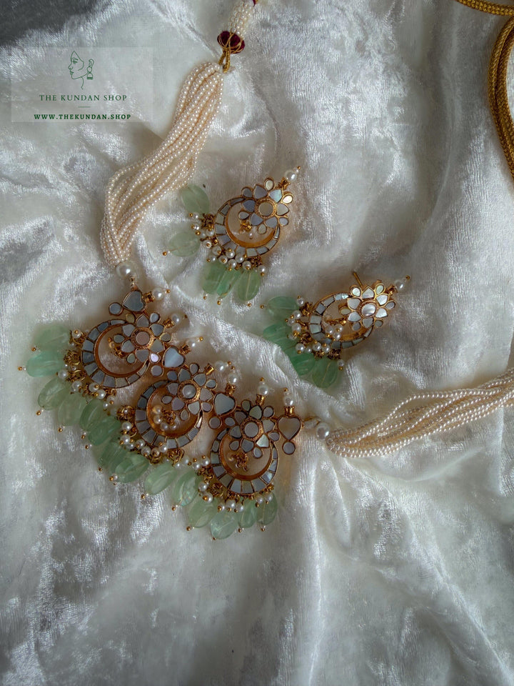 Moonlight // Mint &amp; Mother of Pearl Necklace Sets THE KUNDAN SHOP 