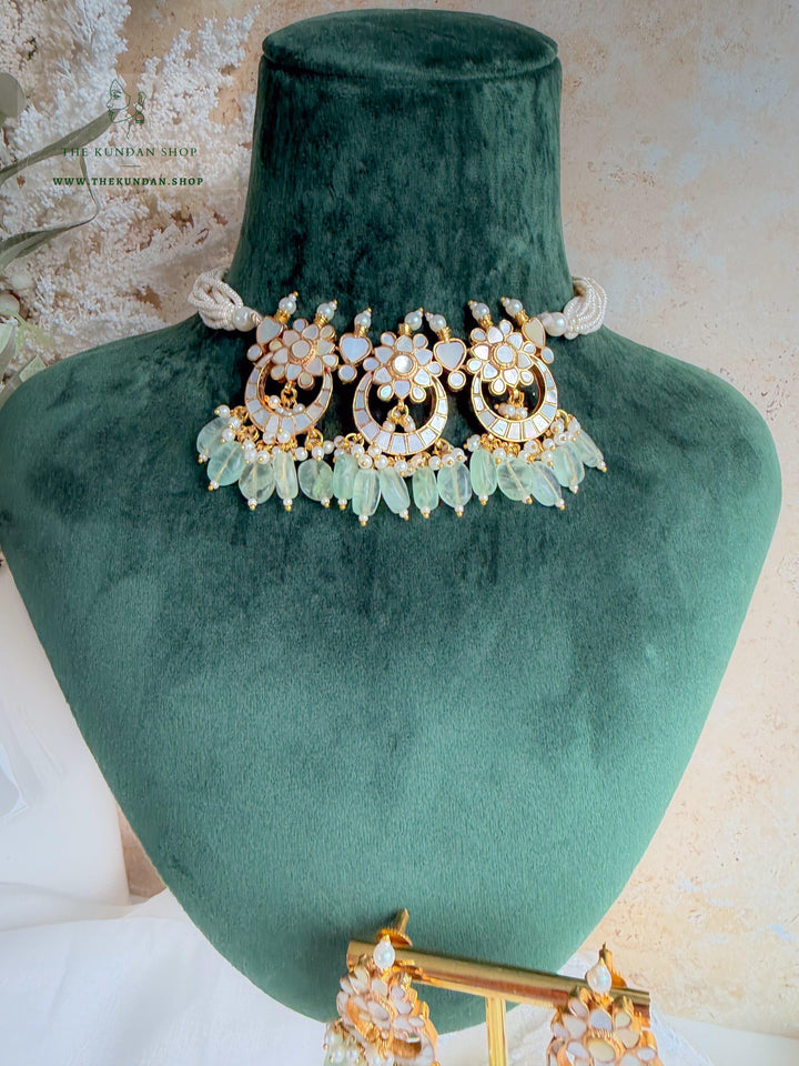 Moonlight // Mint &amp; Mother of Pearl Necklace Sets THE KUNDAN SHOP 