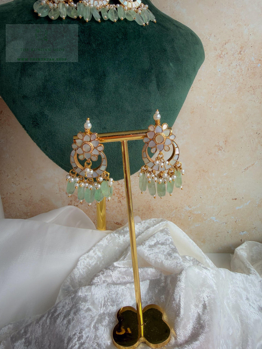 Moonlight // Mint &amp; Mother of Pearl Necklace Sets THE KUNDAN SHOP 
