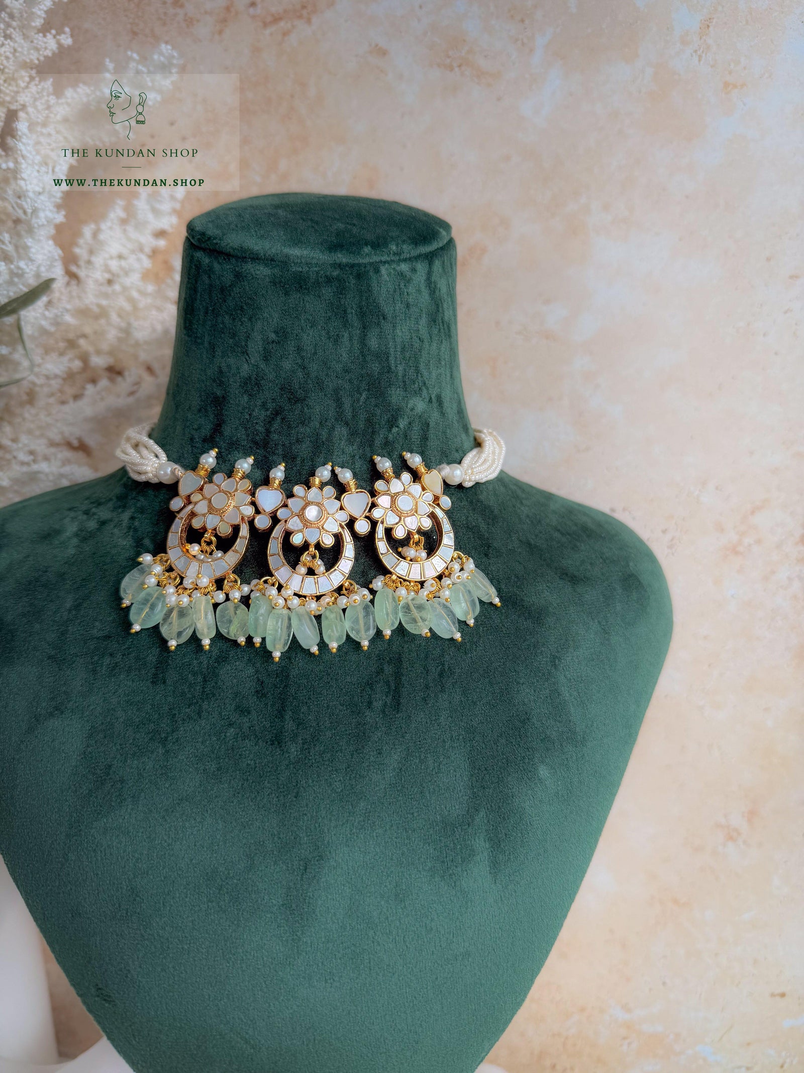 Moonlight // Mint & Mother of Pearl Necklace Sets THE KUNDAN SHOP 