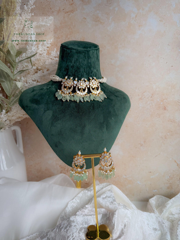 Moonlight // Mint &amp; Mother of Pearl Necklace Sets THE KUNDAN SHOP 