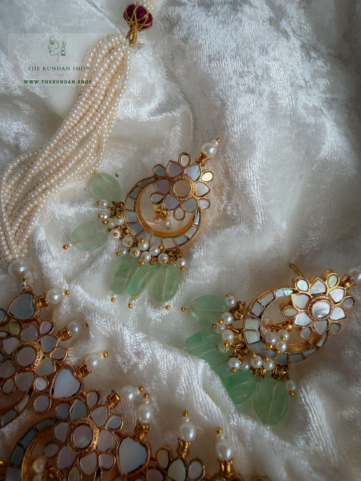 Moonlight // Mint &amp; Mother of Pearl Necklace Sets THE KUNDAN SHOP 