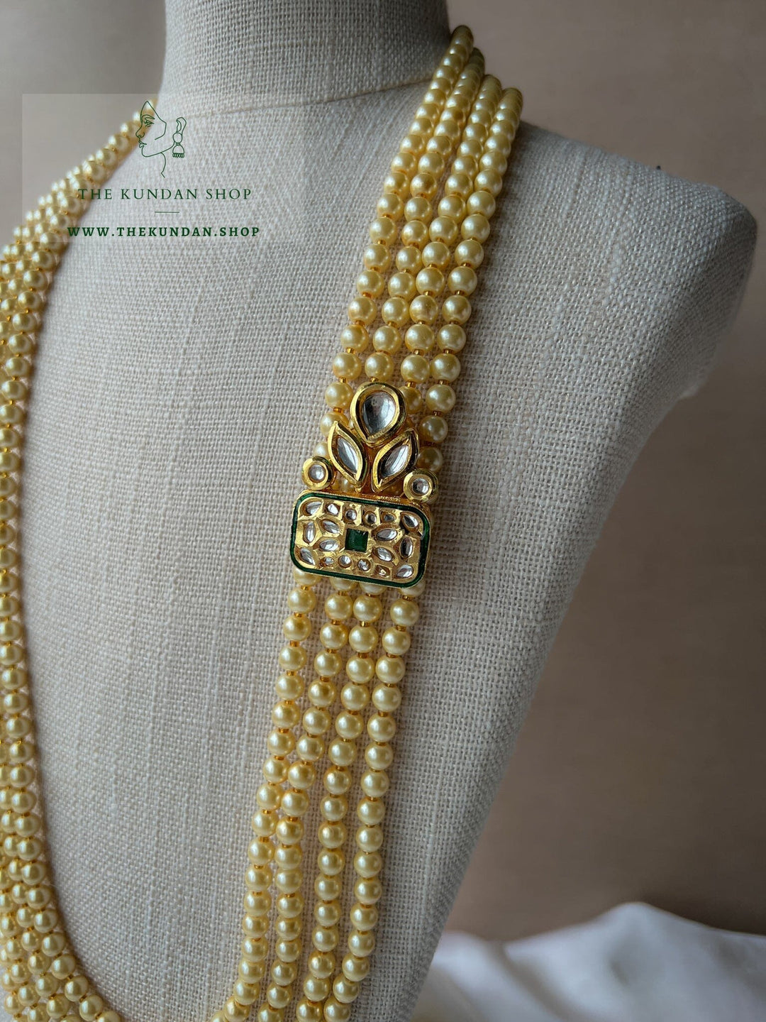 Green Pendant - 4 Layer Champagne Pearl Mala Grooms Mala THE KUNDAN SHOP 