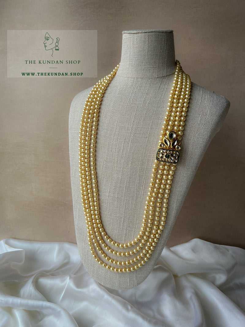 Green Pendant - 4 Layer Champagne Pearl Mala Grooms Mala THE KUNDAN SHOP 