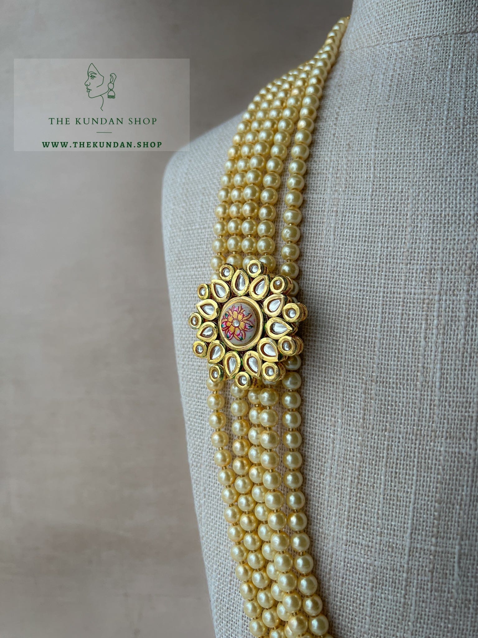 Meenakari Pendant Mala in Champagne Grooms Mala THE KUNDAN SHOP 