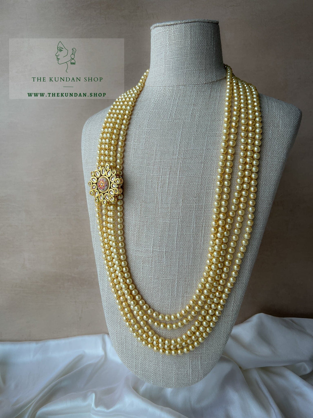 Meenakari Pendant Mala in Champagne Grooms Mala THE KUNDAN SHOP 