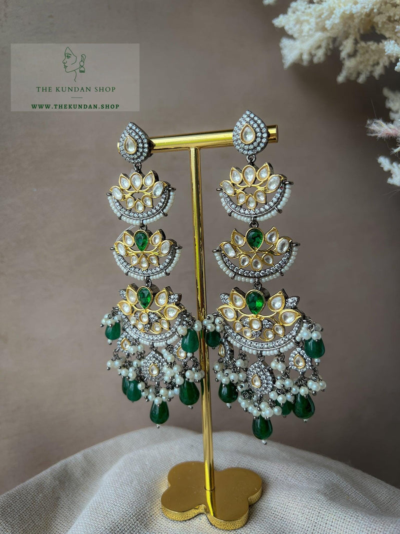 Chand Stones in Oxidized & Gold Earrings THE KUNDAN SHOP 