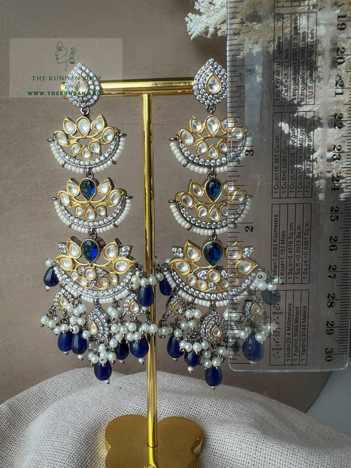 Chand Stones in Oxidized &amp; Gold Earrings THE KUNDAN SHOP 