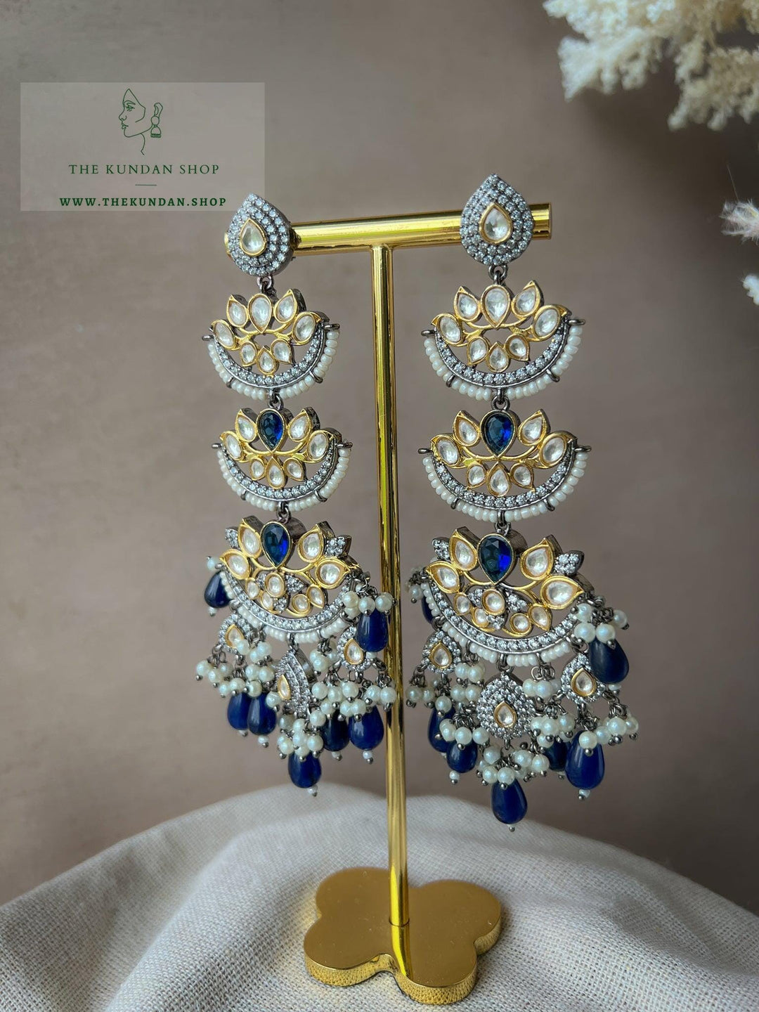 Chand Stones in Oxidized & Gold Earrings THE KUNDAN SHOP Sapphire 