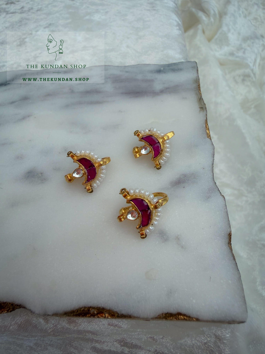 Kundan Chaand Nose Pin Naath THE KUNDAN SHOP Pink Stone 
