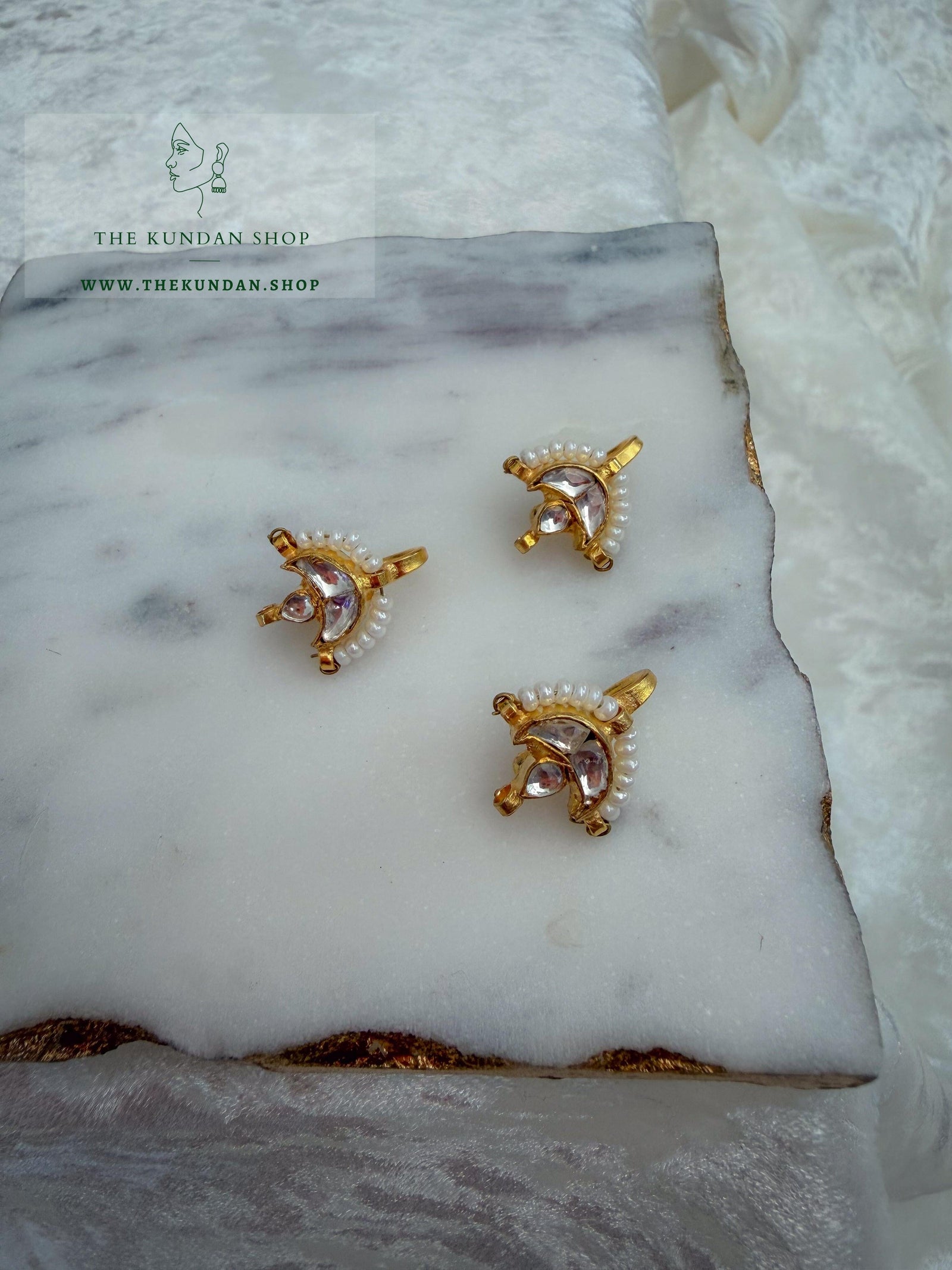 Kundan Chaand Nose Pin Naath THE KUNDAN SHOP Clear Stone 