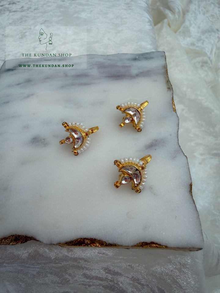 Kundan Chaand Nose Pin Naath THE KUNDAN SHOP Clear Stone 