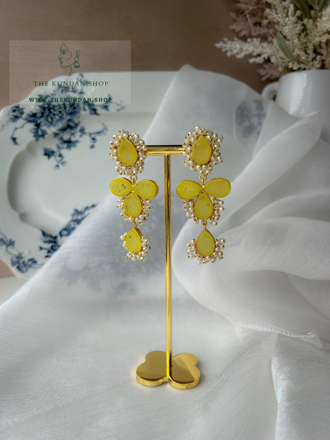 Same Story with Pearls Earrings THE KUNDAN SHOP Yellow 