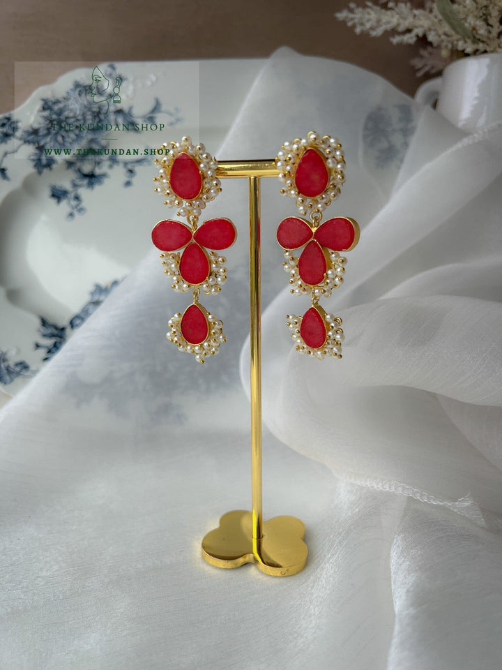 Same Story with Pearls Earrings THE KUNDAN SHOP Dark Pink 