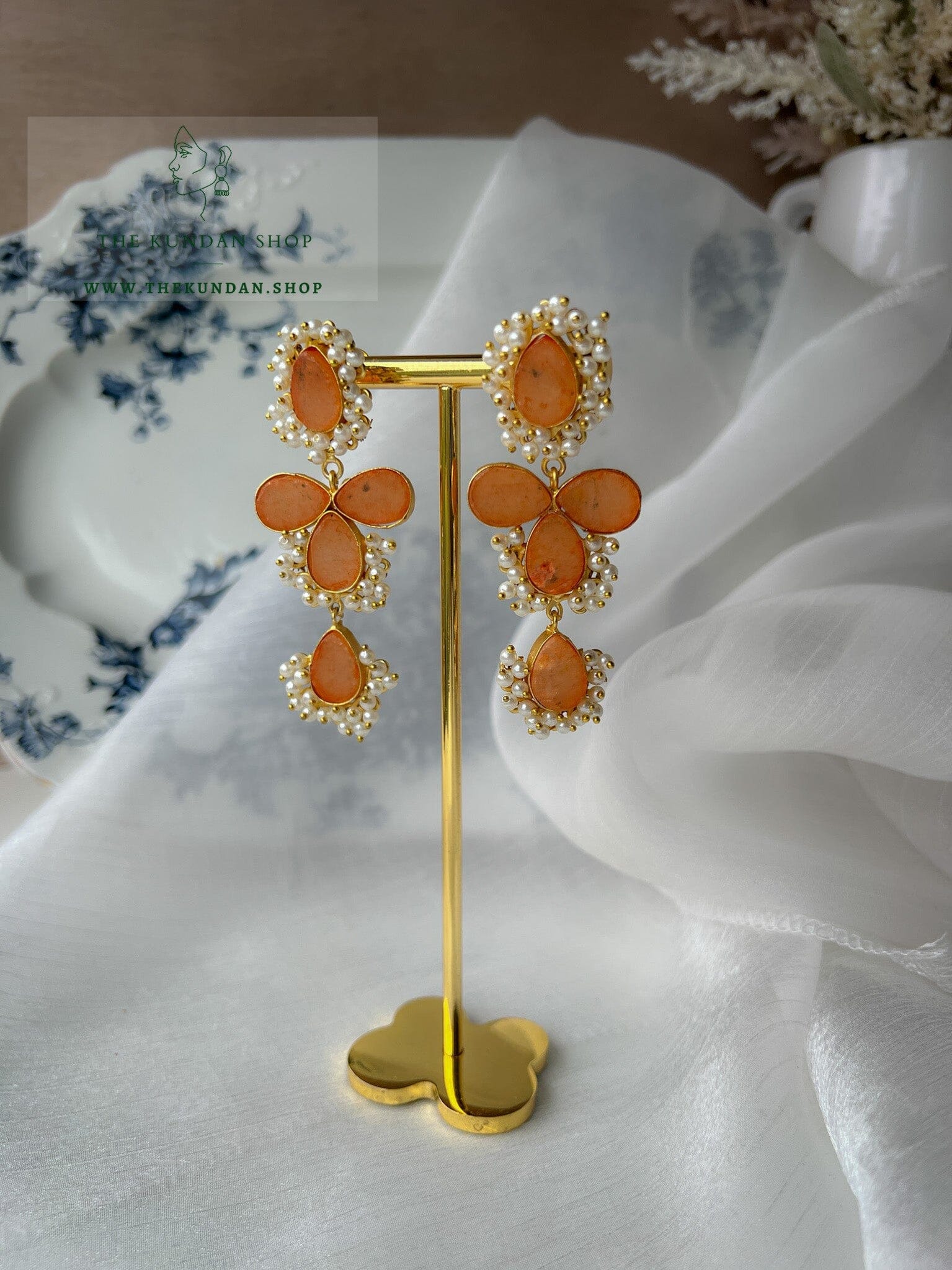 Same Story with Pearls Earrings THE KUNDAN SHOP Peach 