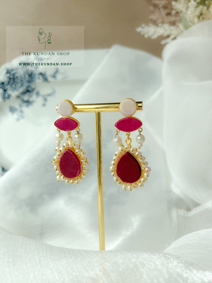 Hushed with Pearl Cluster Earrings THE KUNDAN SHOP Red 