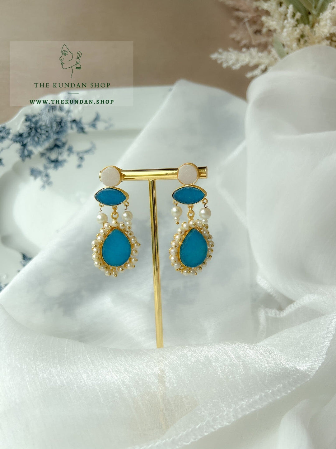 Hushed with Pearl Cluster Earrings THE KUNDAN SHOP Blue 