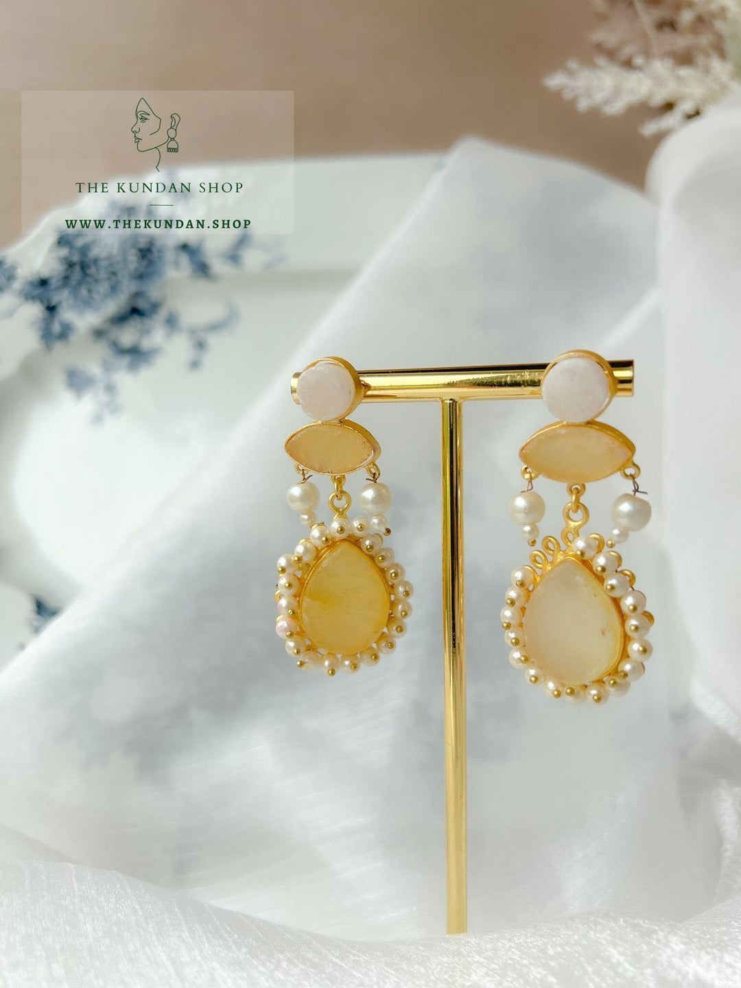 Hushed with Pearl Cluster Earrings THE KUNDAN SHOP Yellow 