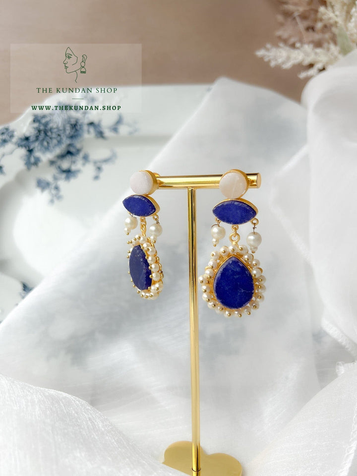 Hushed with Pearl Cluster Earrings THE KUNDAN SHOP Dark Blue 