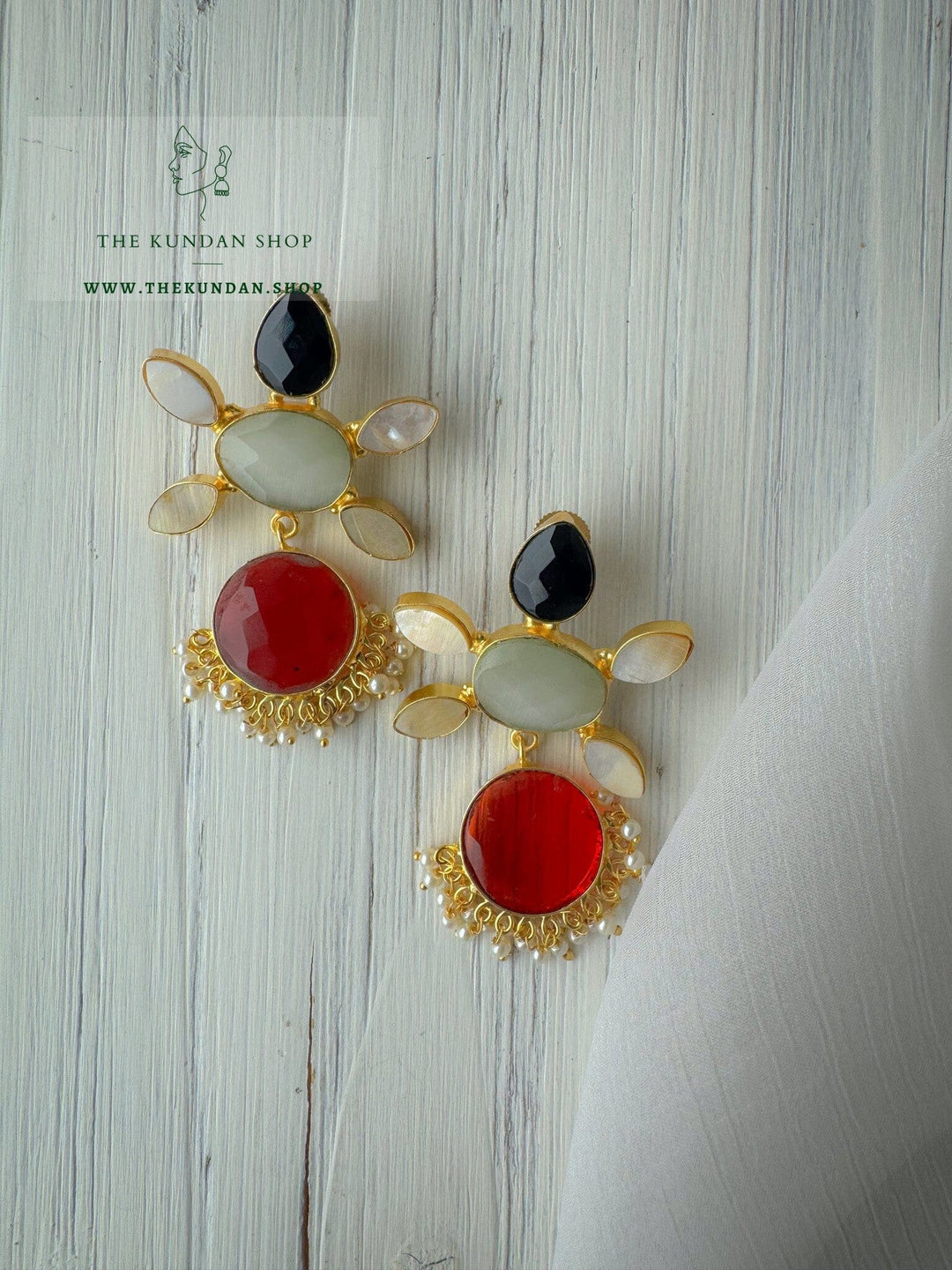 Knowledge in Mother of Pearl Earrings THE KUNDAN SHOP White & Red 