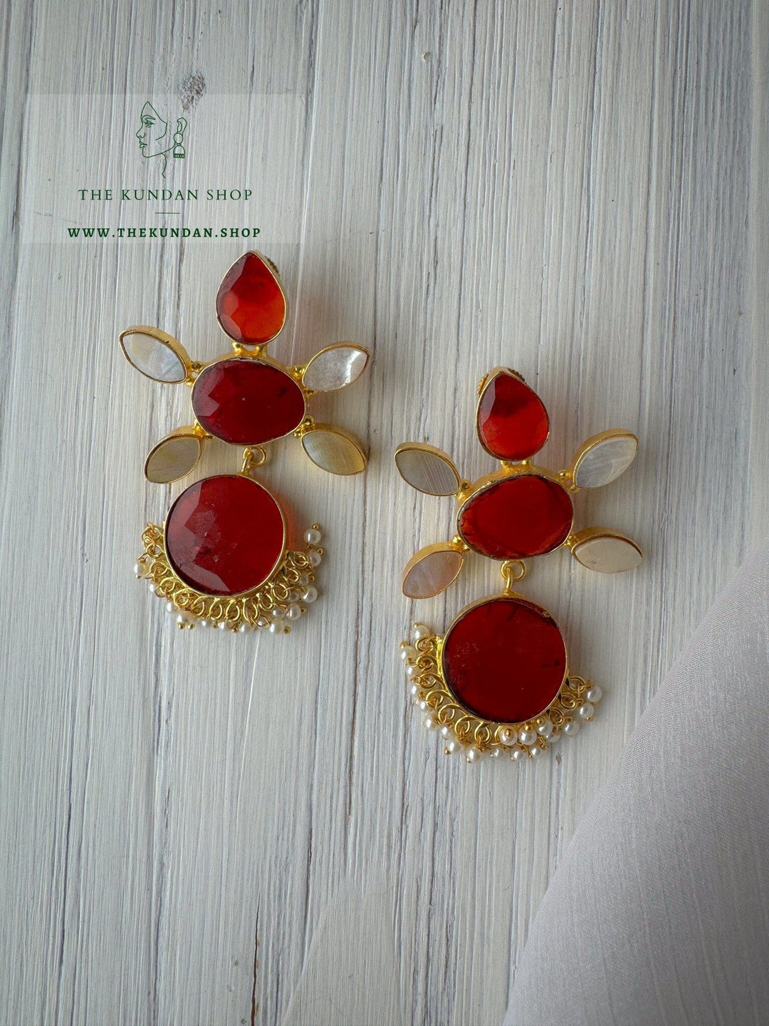 Knowledge in Mother of Pearl Earrings THE KUNDAN SHOP Red 