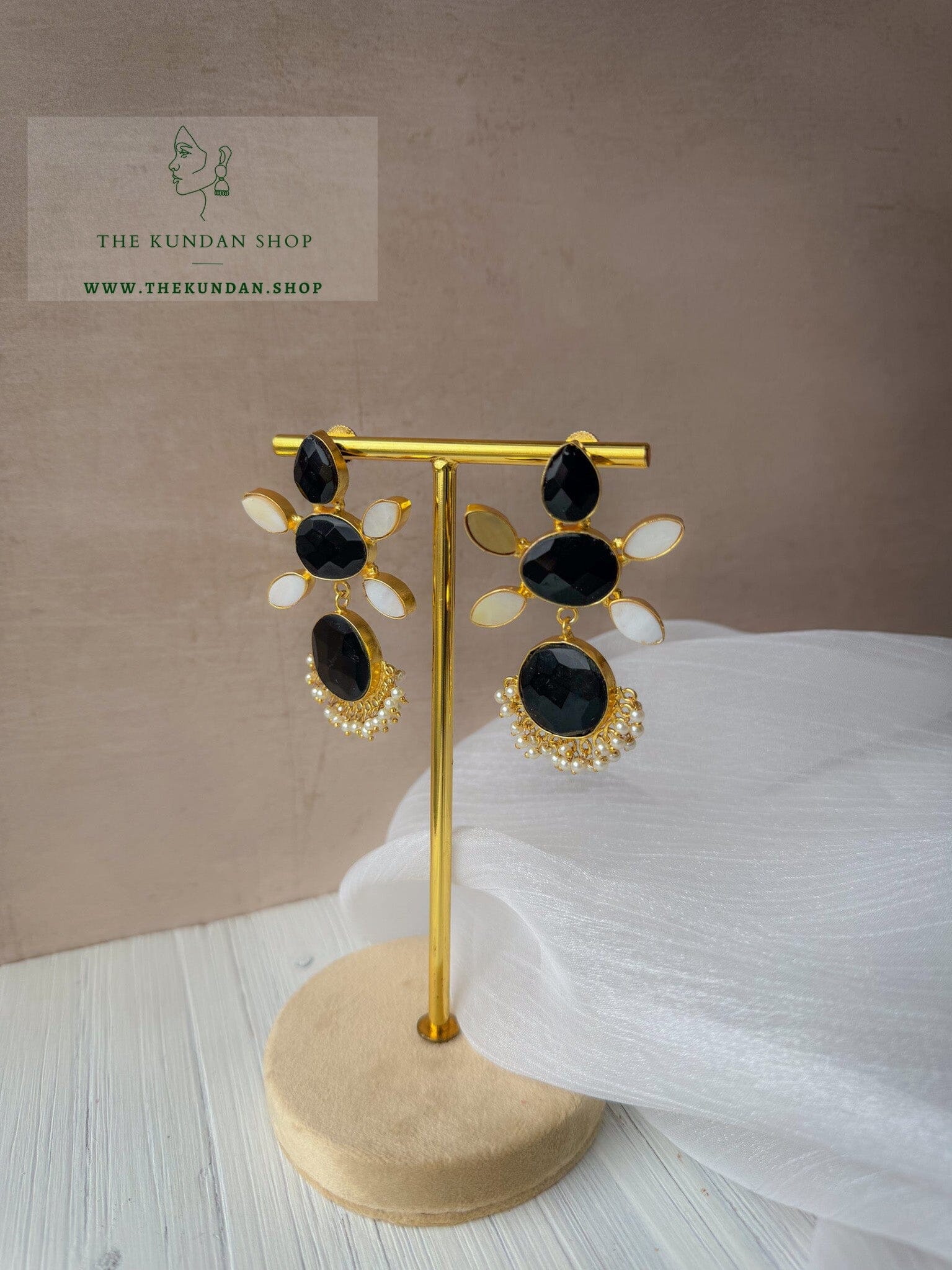 Knowledge in Mother of Pearl Earrings THE KUNDAN SHOP Black 