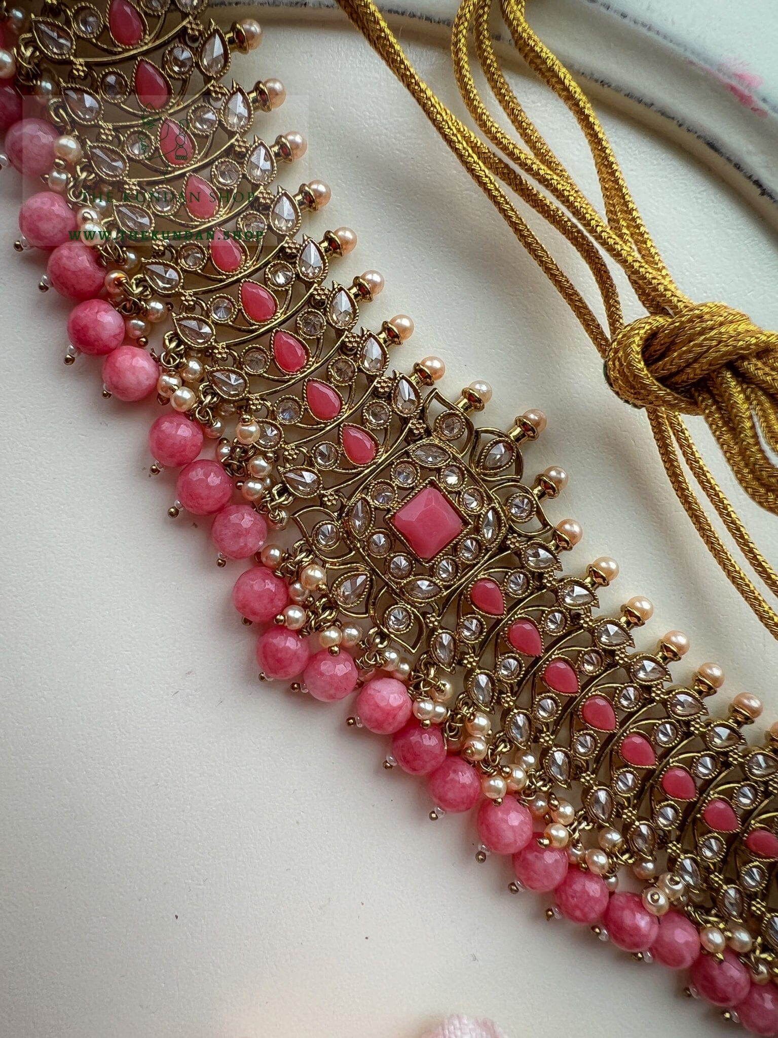 Vivid in Coral Pink Necklace Sets THE KUNDAN SHOP 