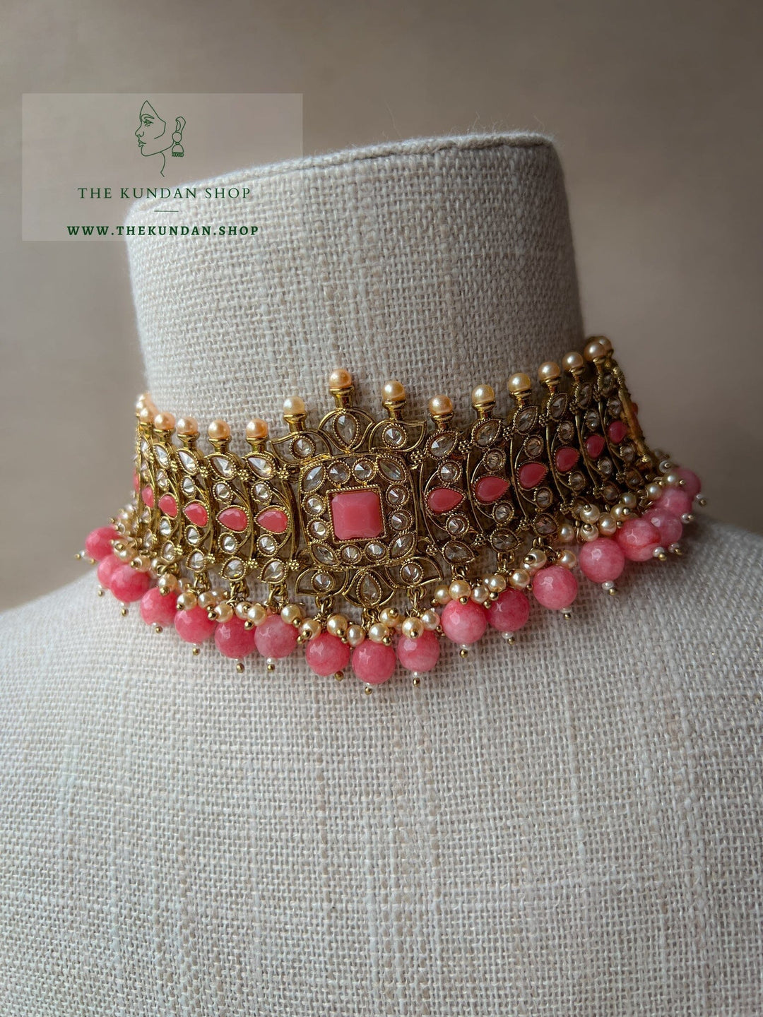 Vivid in Coral Pink Necklace Sets THE KUNDAN SHOP 