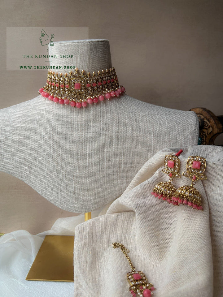 Vivid in Coral Pink Necklace Sets THE KUNDAN SHOP 