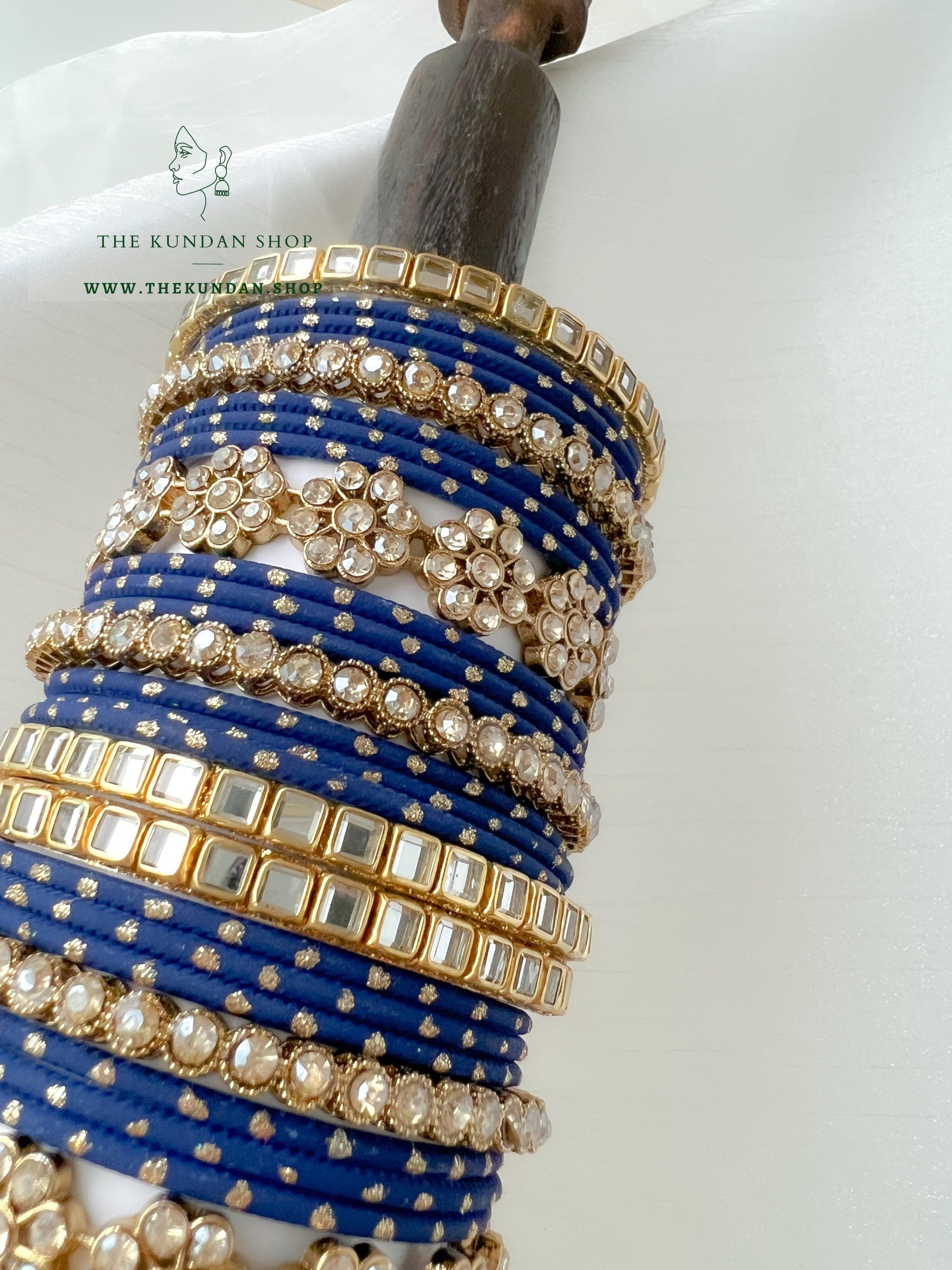 Floral Stones in Dark Blue Bangles THE KUNDAN SHOP 