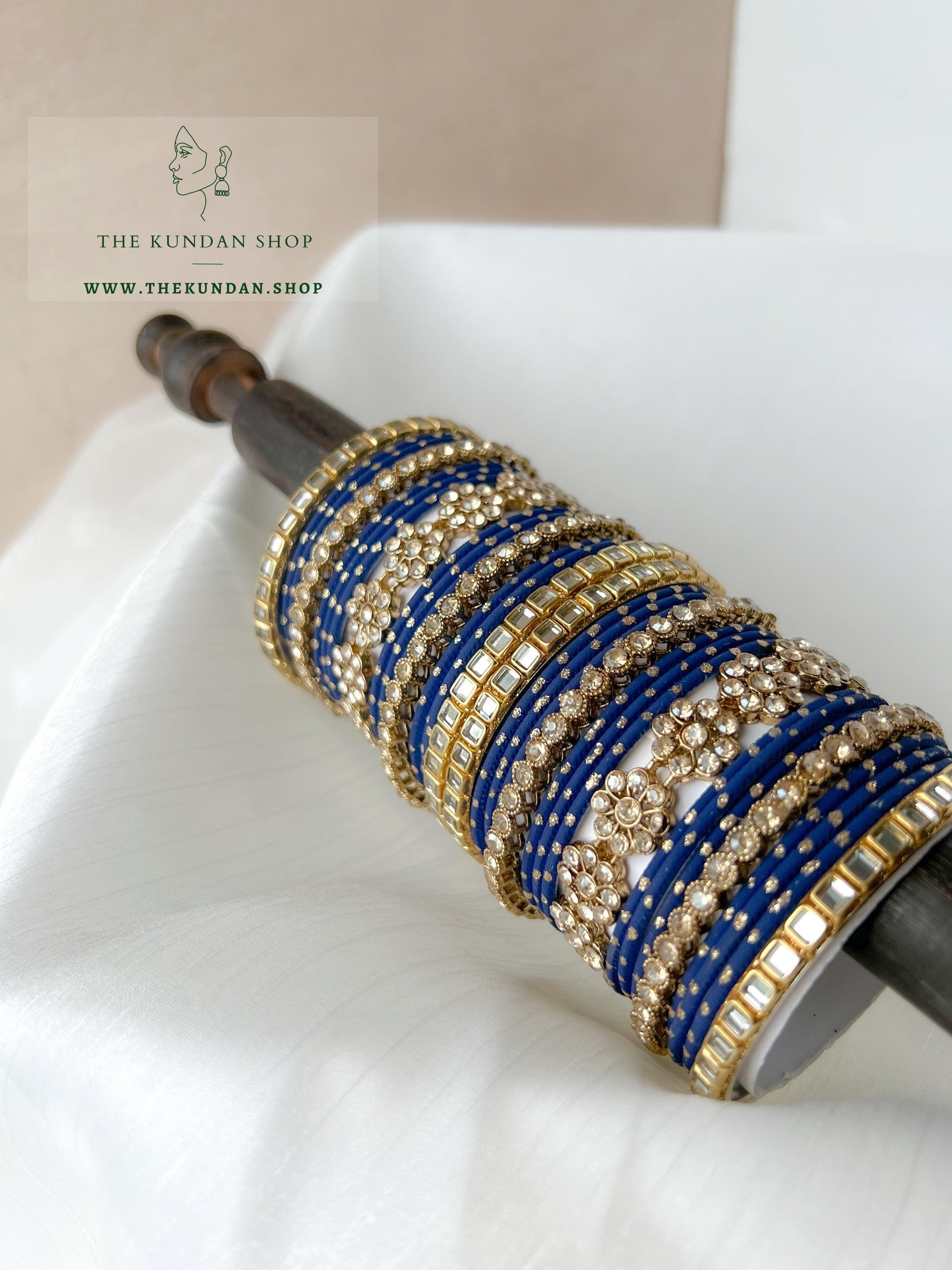 Floral Stones in Dark Blue Bangles THE KUNDAN SHOP 