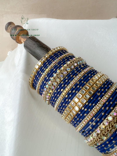 Iridescent Center Stones in Navy Bangles THE KUNDAN SHOP 