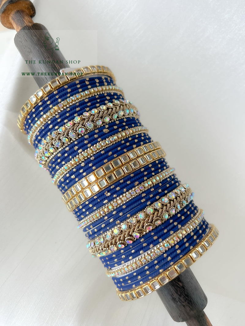 Iridescent Center Stones in Navy Bangles THE KUNDAN SHOP 