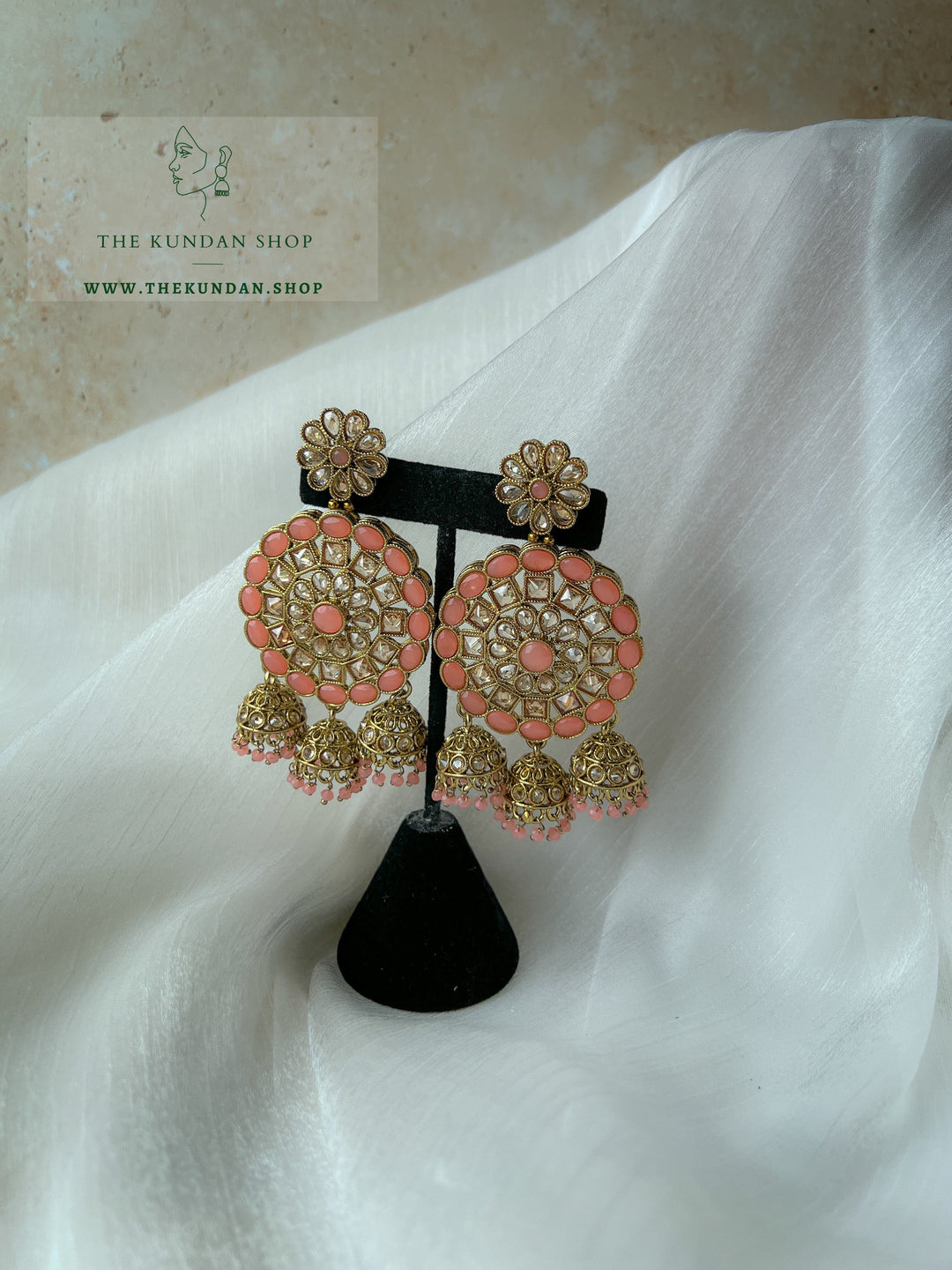 Willing in Dark Peach Earrings + Tikka THE KUNDAN SHOP 