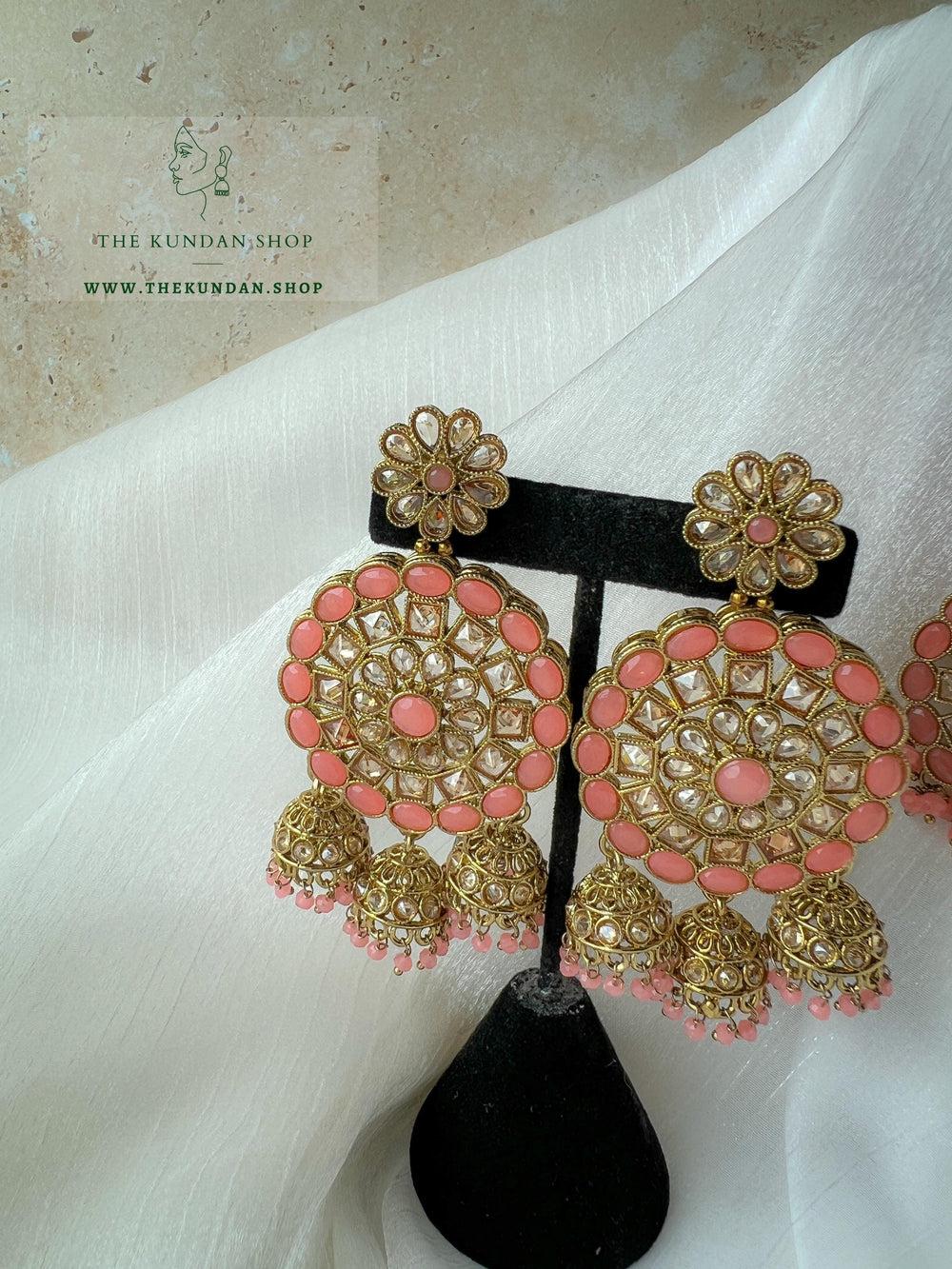 Willing in Dark Peach Earrings + Tikka THE KUNDAN SHOP 