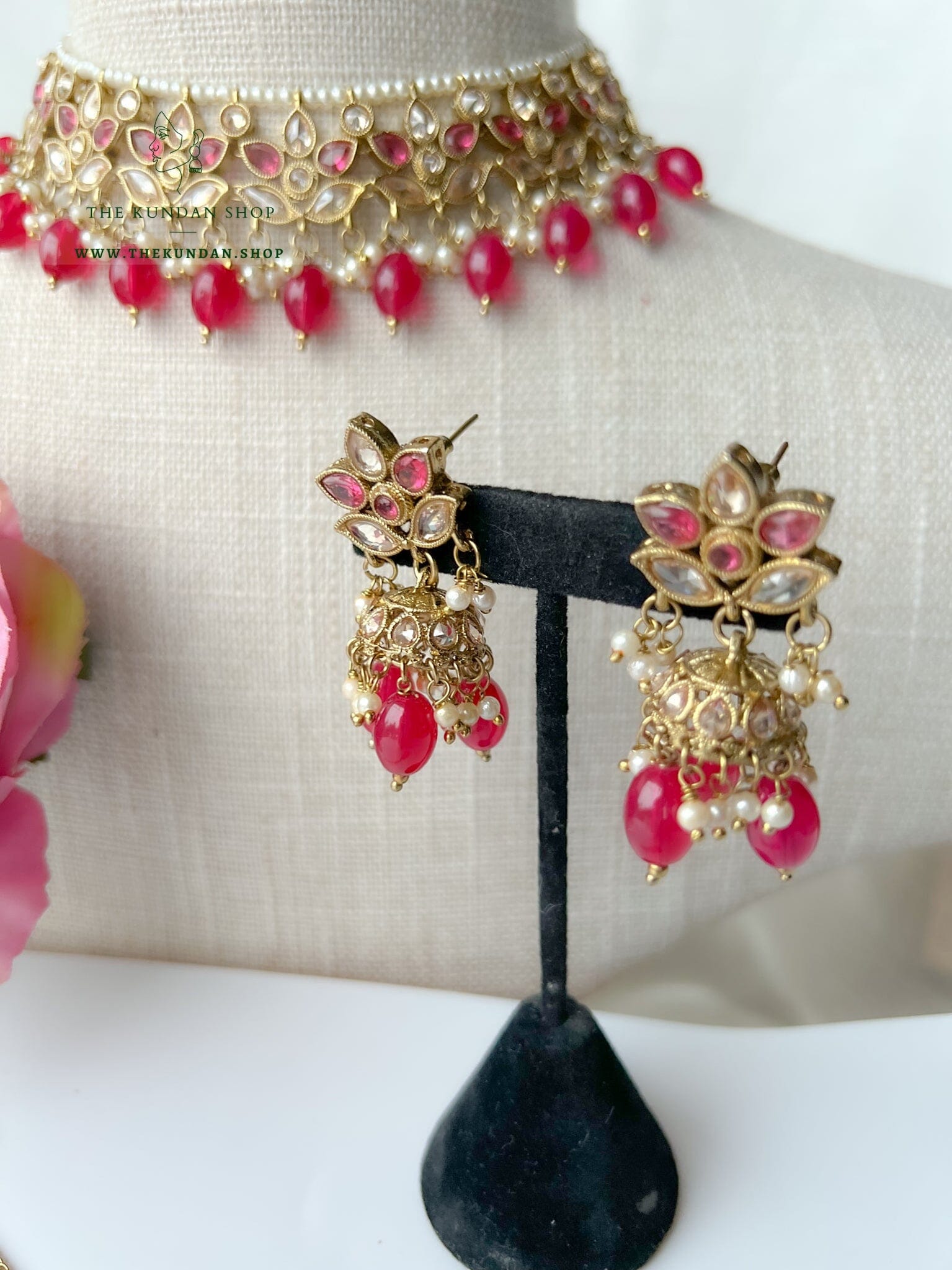 Focus in Dark Pink Necklace Sets THE KUNDAN SHOP 