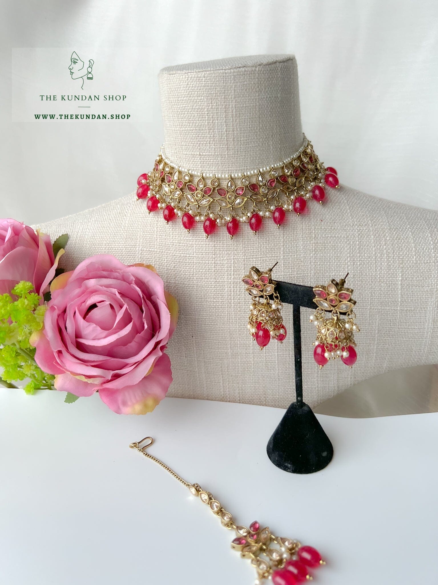 Focus in Dark Pink Necklace Sets THE KUNDAN SHOP 