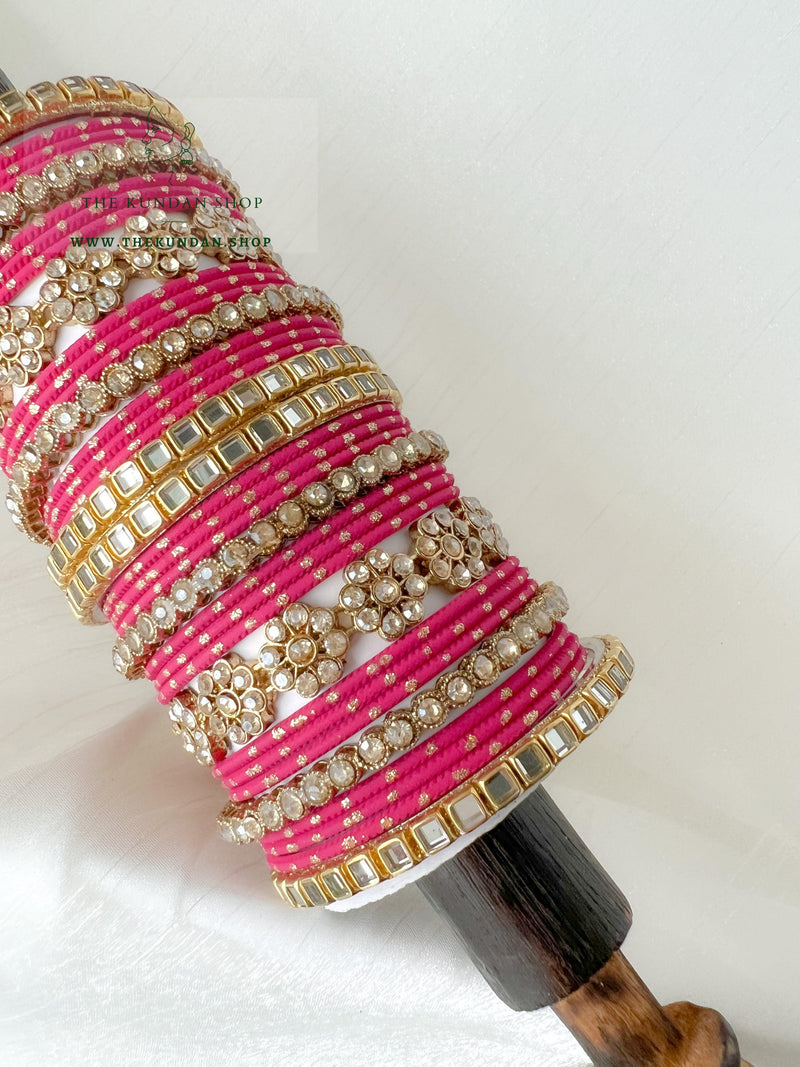 Floral Stones in Dark Pink Bangles THE KUNDAN SHOP 
