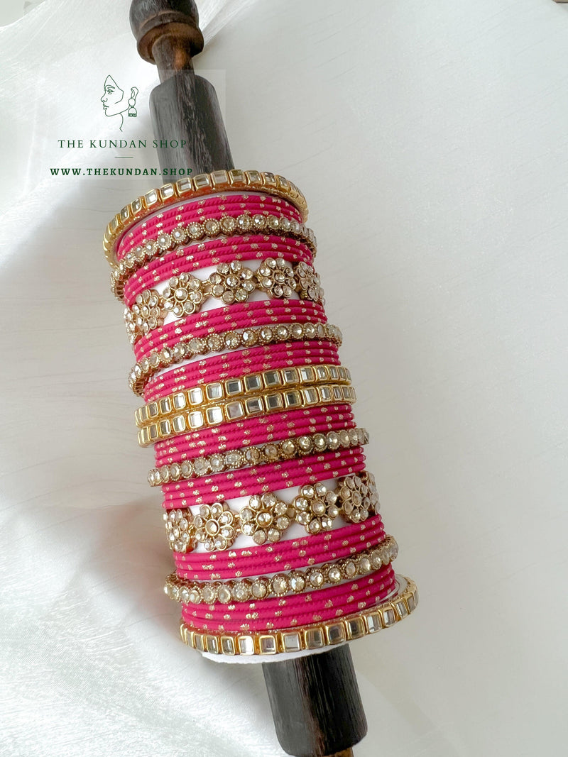 Floral Stones in Dark Pink Bangles THE KUNDAN SHOP 