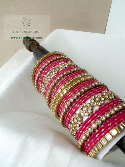 Floral Stones in Dark Pink Bangles THE KUNDAN SHOP 