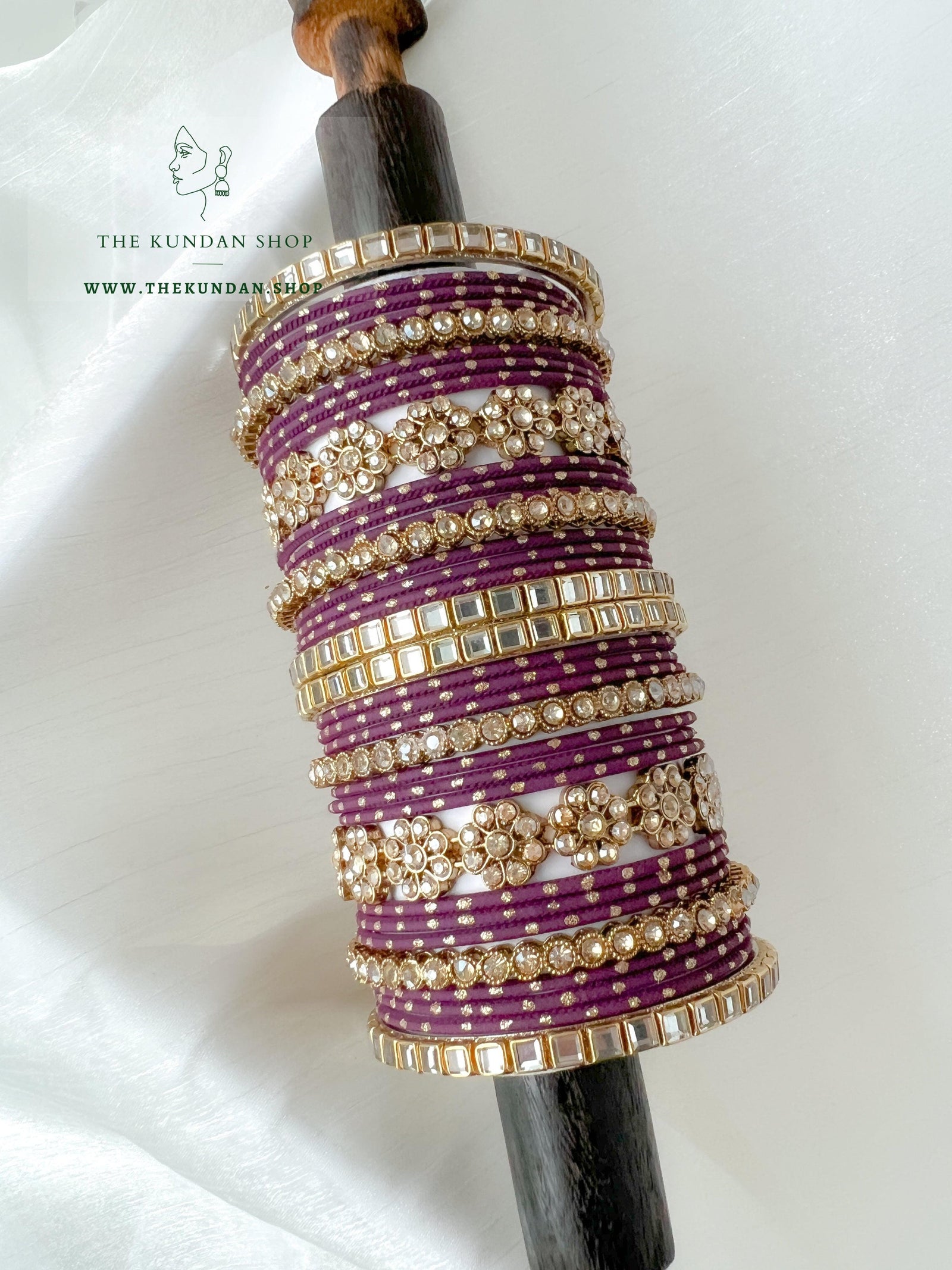 Floral Stones in Purple Bangles THE KUNDAN SHOP 