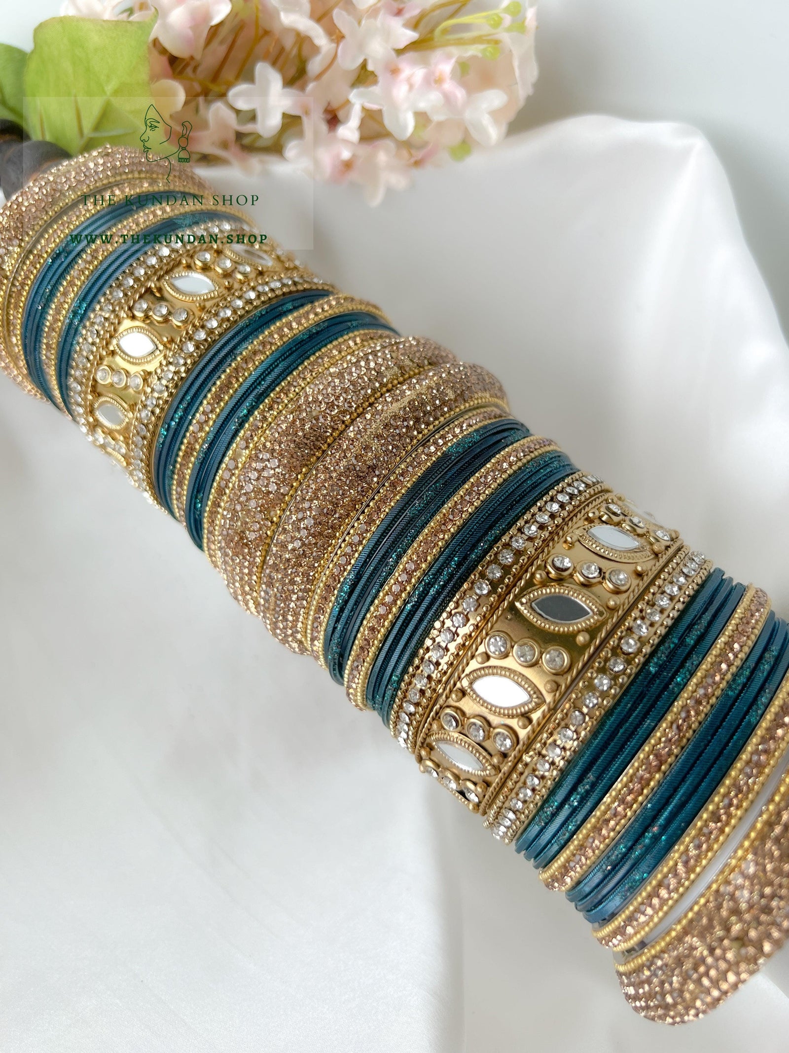 Marquee Sheesha Bangles in Dark Teal Bangles THE KUNDAN SHOP 