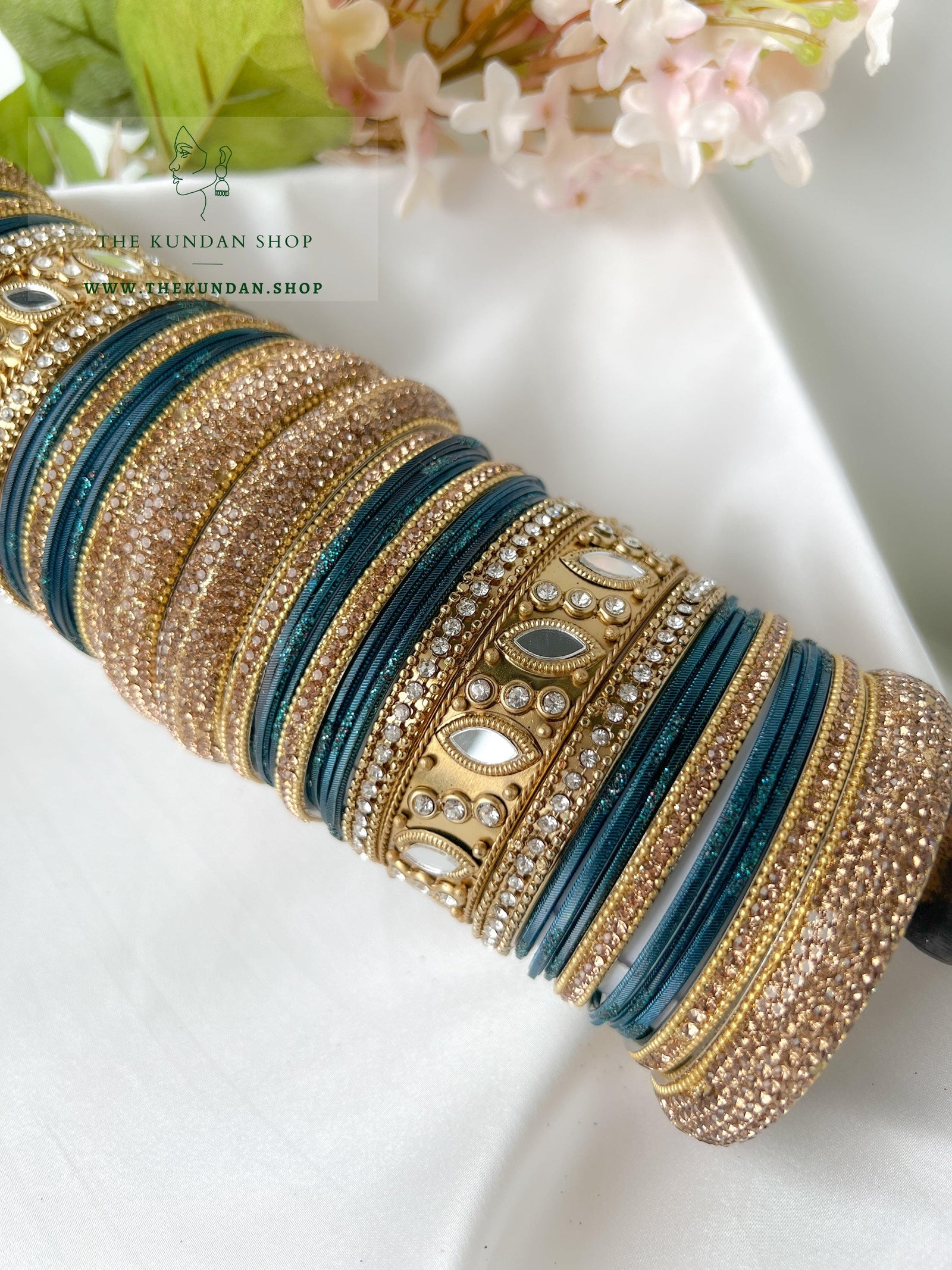 Marquee Sheesha Bangles in Dark Teal Bangles THE KUNDAN SHOP 