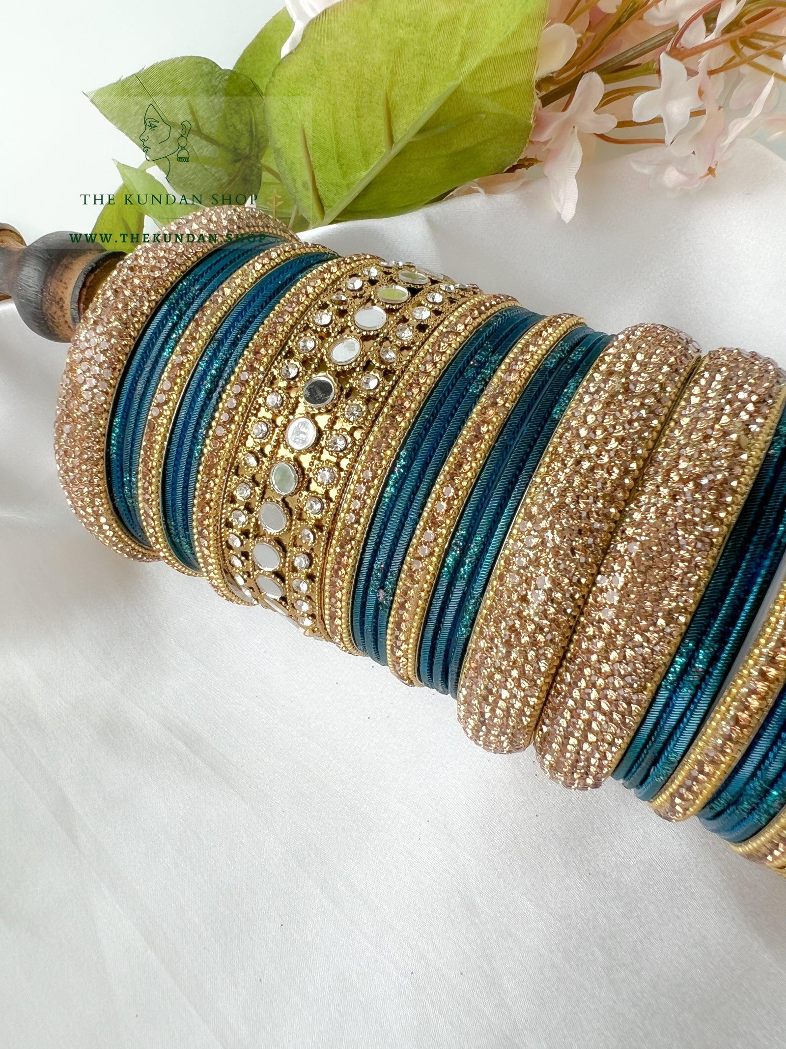 Round Sheesha Bangles in Dark Teal Bangles THE KUNDAN SHOP 