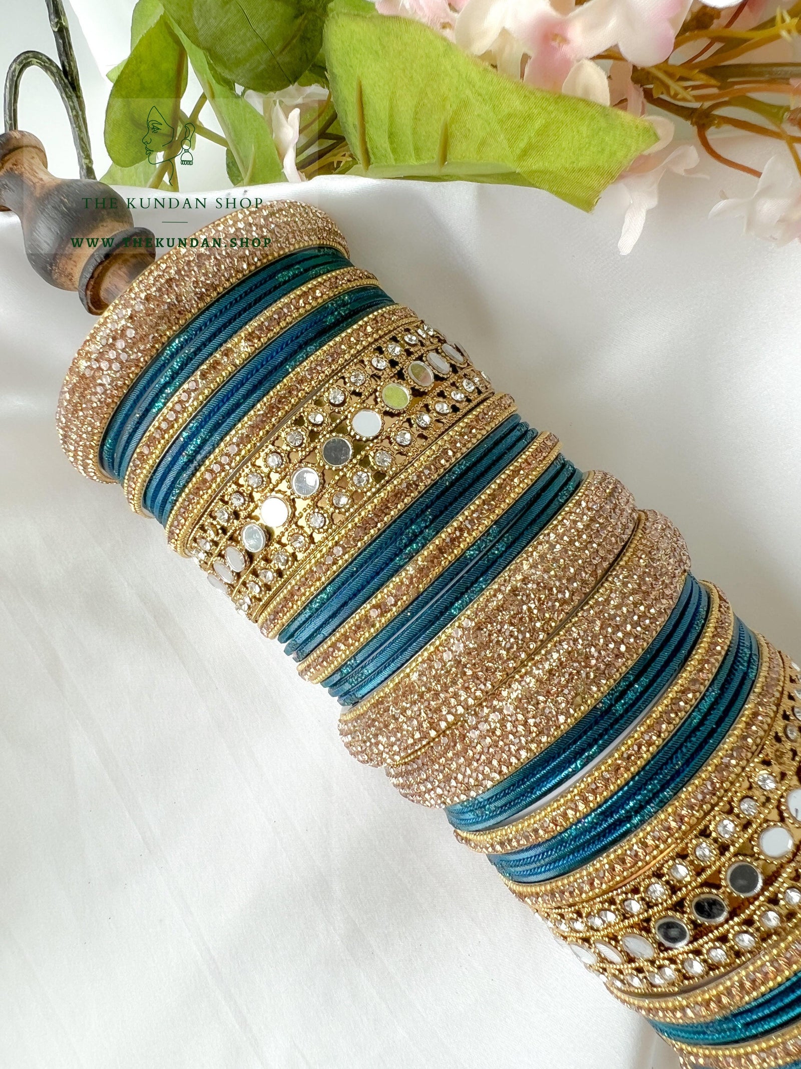 Round Sheesha Bangles in Dark Teal Bangles THE KUNDAN SHOP 