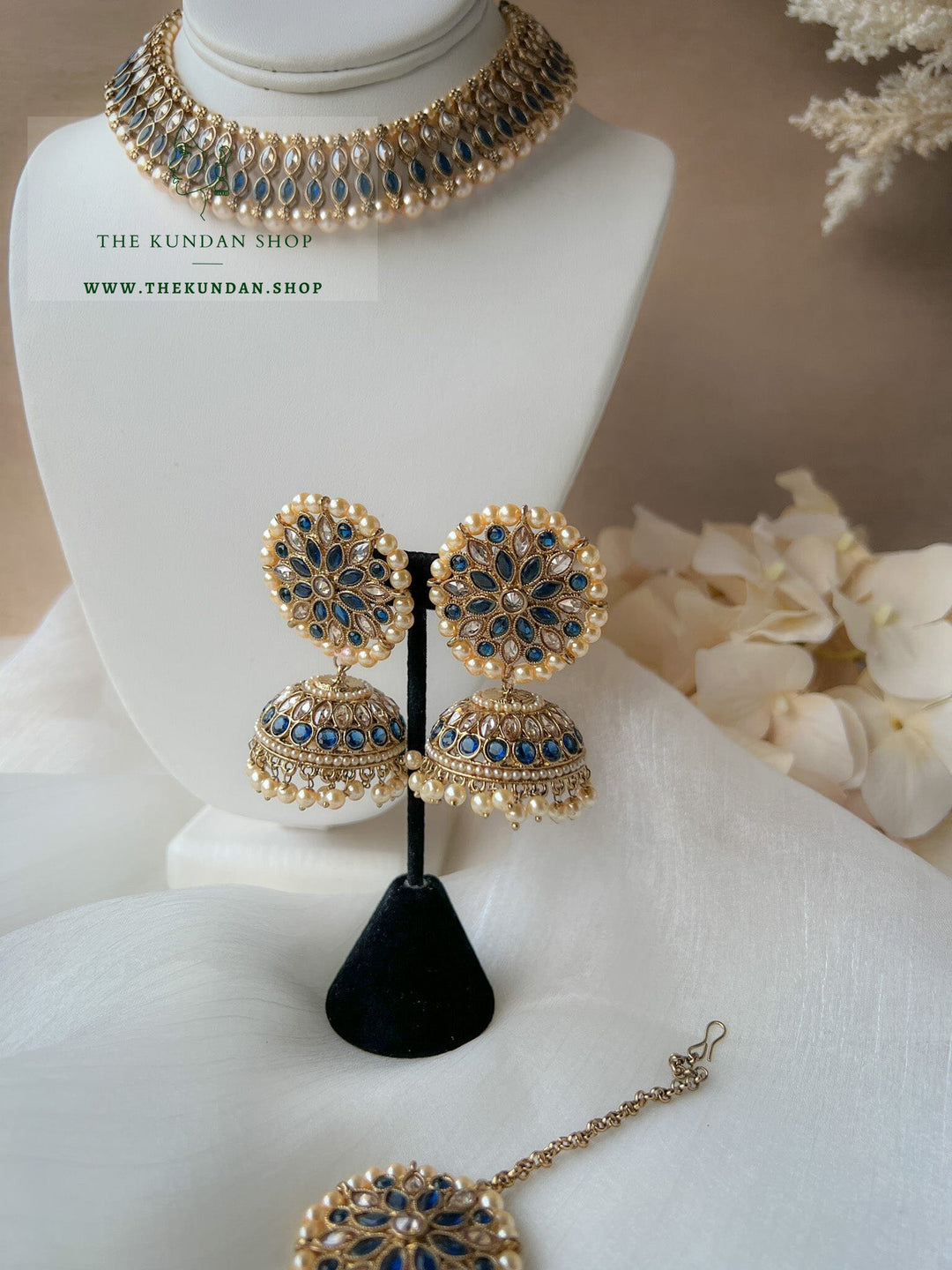 Blushing Polki in Blue Necklace Sets THE KUNDAN SHOP 