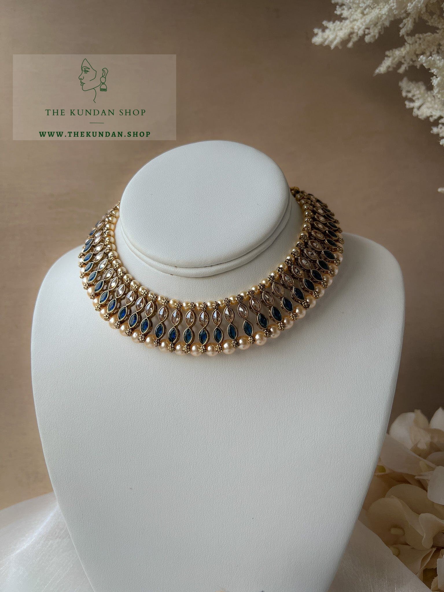 Blushing Polki in Blue Necklace Sets THE KUNDAN SHOP 