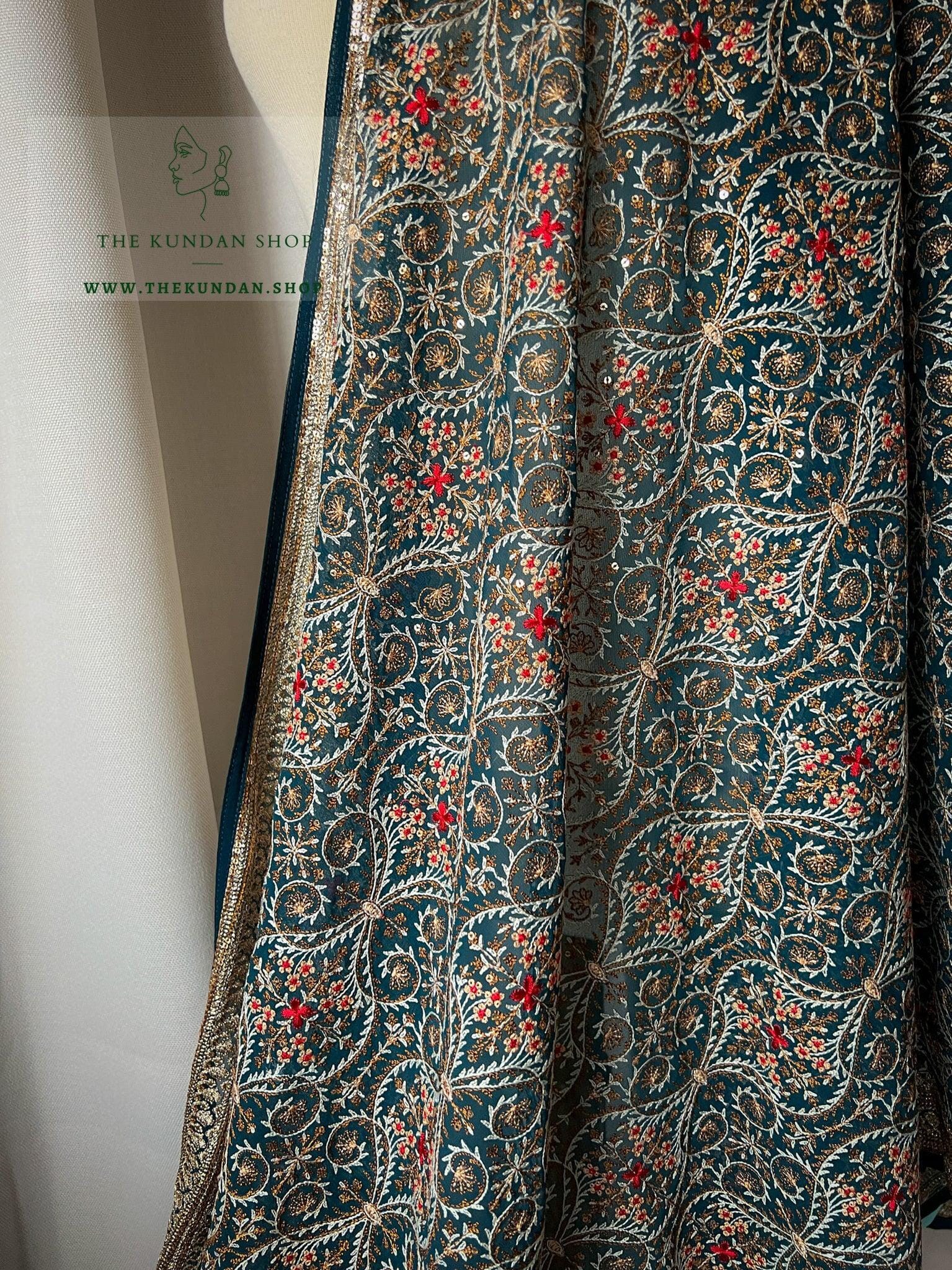 Evening Vines in Dark Blue Dupatta THE KUNDAN SHOP 