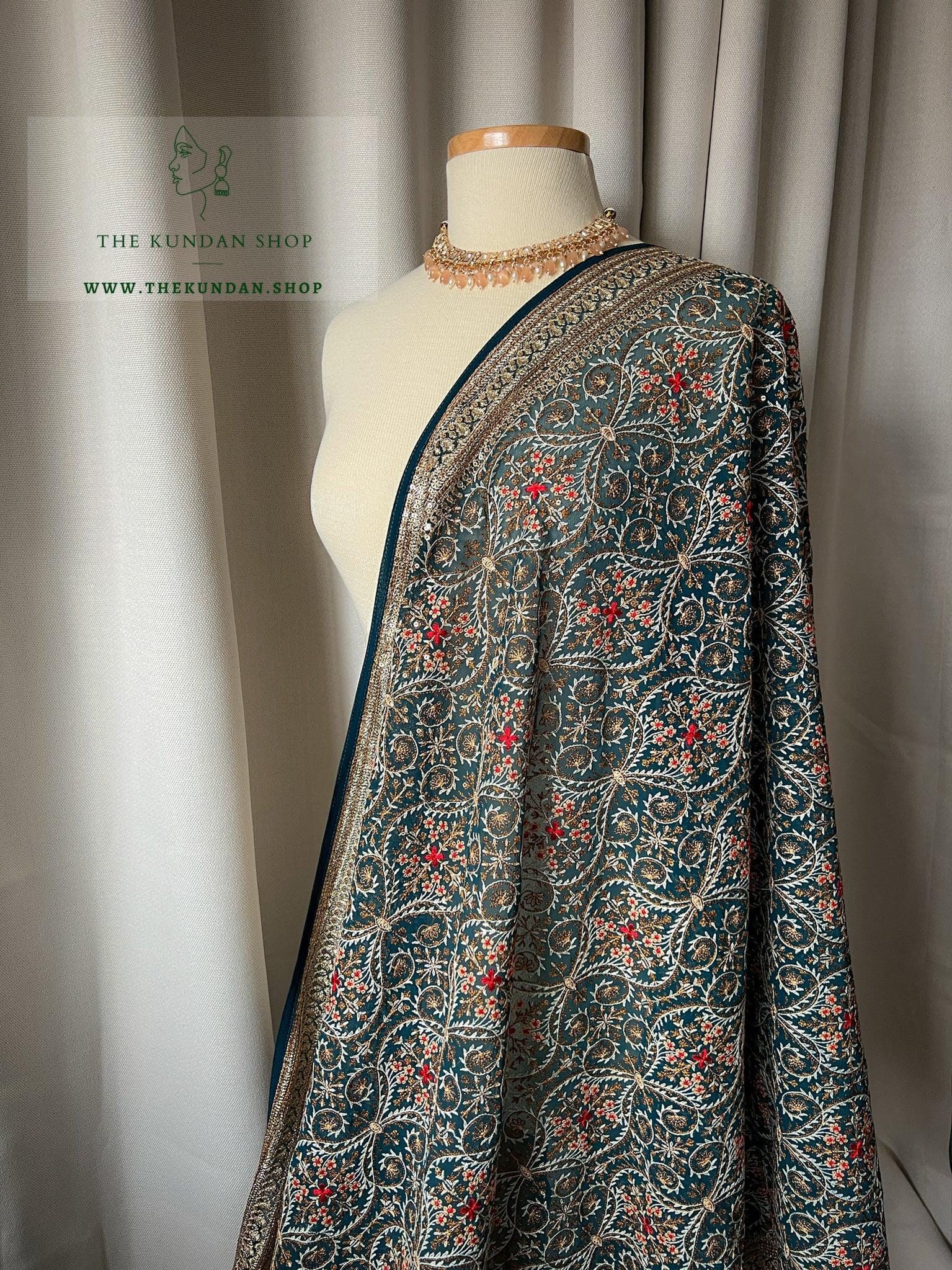 Evening Vines in Dark Blue Dupatta THE KUNDAN SHOP 