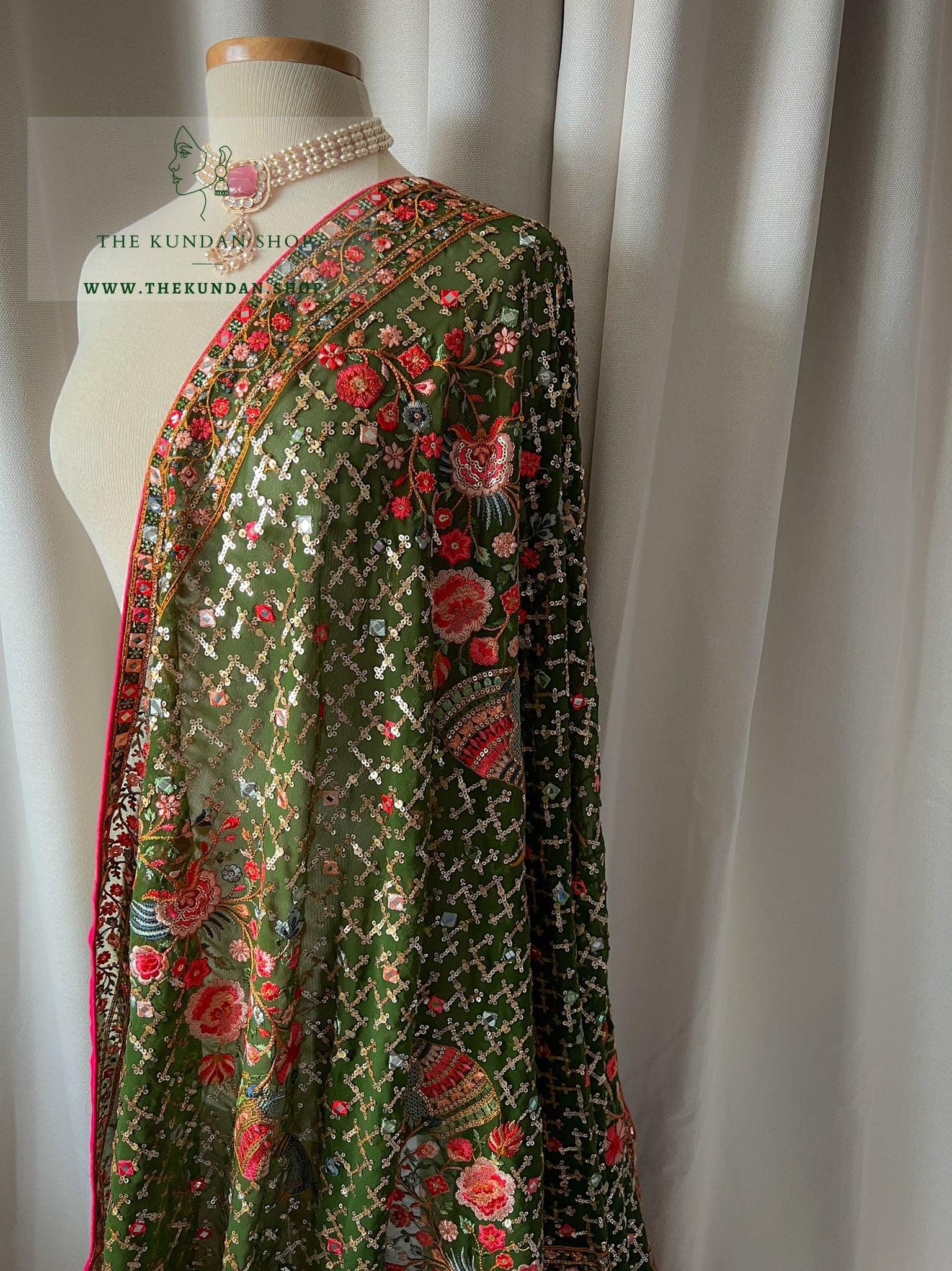 Sequin Moorni in Dark Green Dupatta THE KUNDAN SHOP 